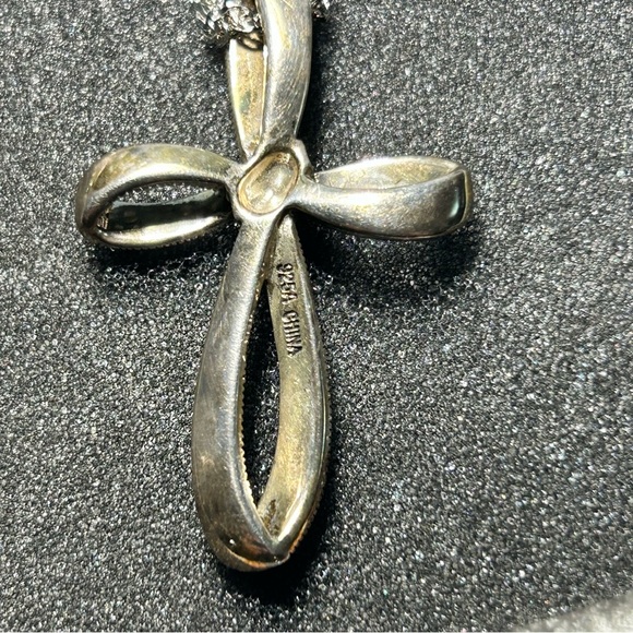 Suspicion Sterling Marcasite Ribbon Cross Necklace QVC - Picture 3 of 5